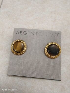 Argento Vivo Gold-Tone Brown Tiger Eye Rope-Edge Stud Earrings